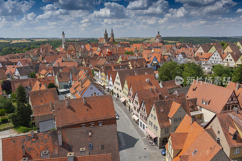 从历史小镇Rothenburg ob der Tauber塔上俯瞰，Franconia, Bavaria, Germany。